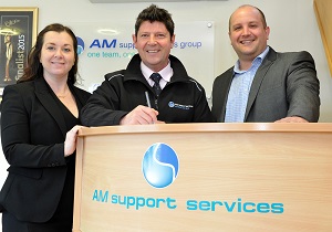 (L-R) Jenny McCabe of CLB Coopers, Adrian Cresswell, Managing Director of AM Support Services, and Brett Cooper, of Harrison Drury.